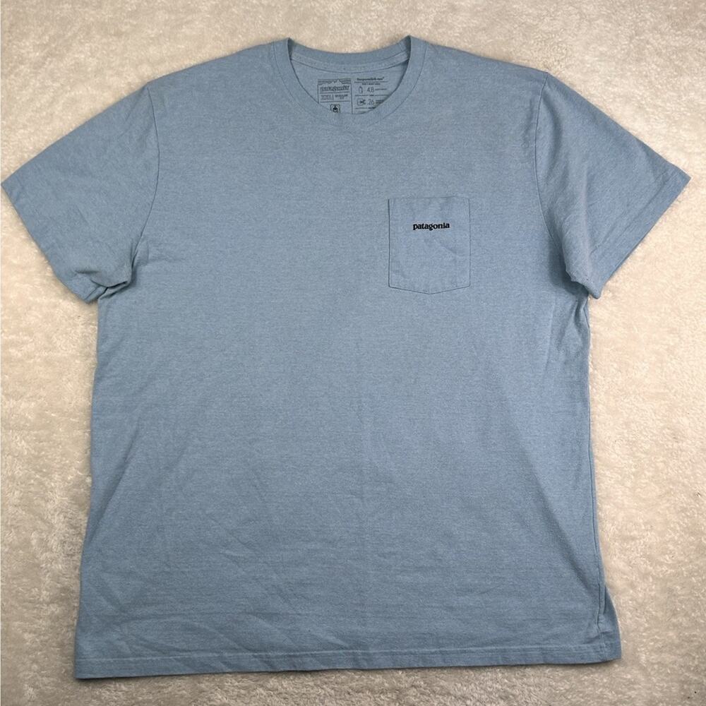 Patagonia Shirt Mens XXL Blue Responsibili-Tee Graphic Regular Fit Short Sleeve
